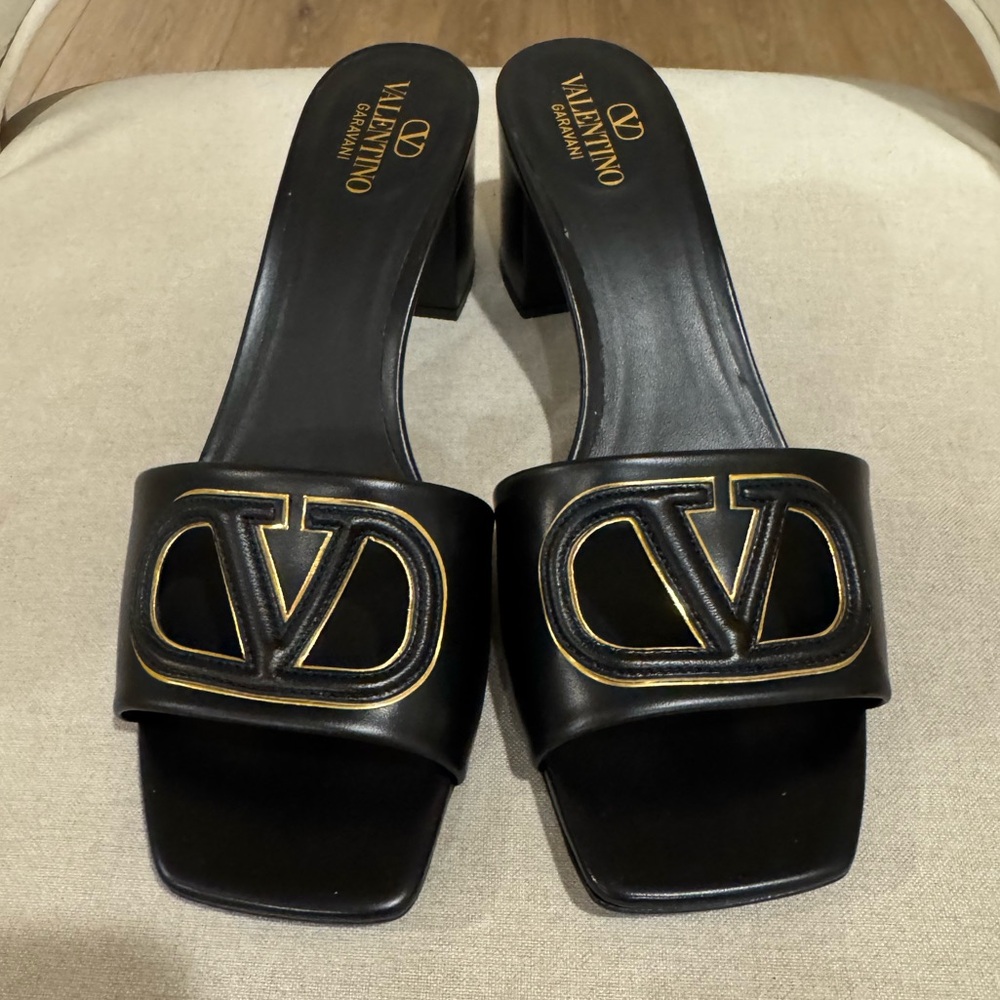 Valentino Garavani Black and Gold Mules